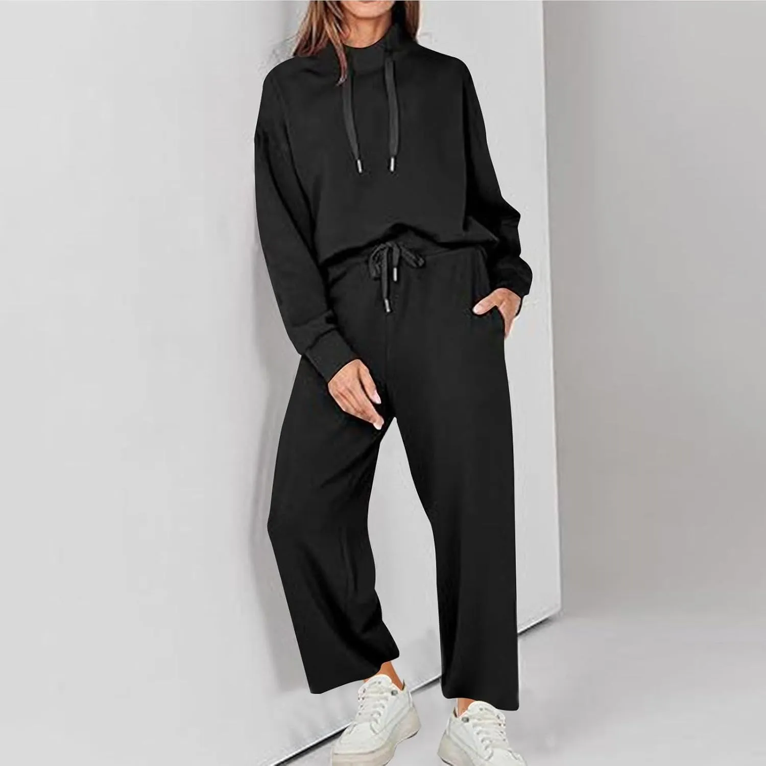 Two Piece Sets for Women Athletic Clothing Sets Fashion Casual Mock Neck Drawstring Sweatshirt Matching Sweatpants