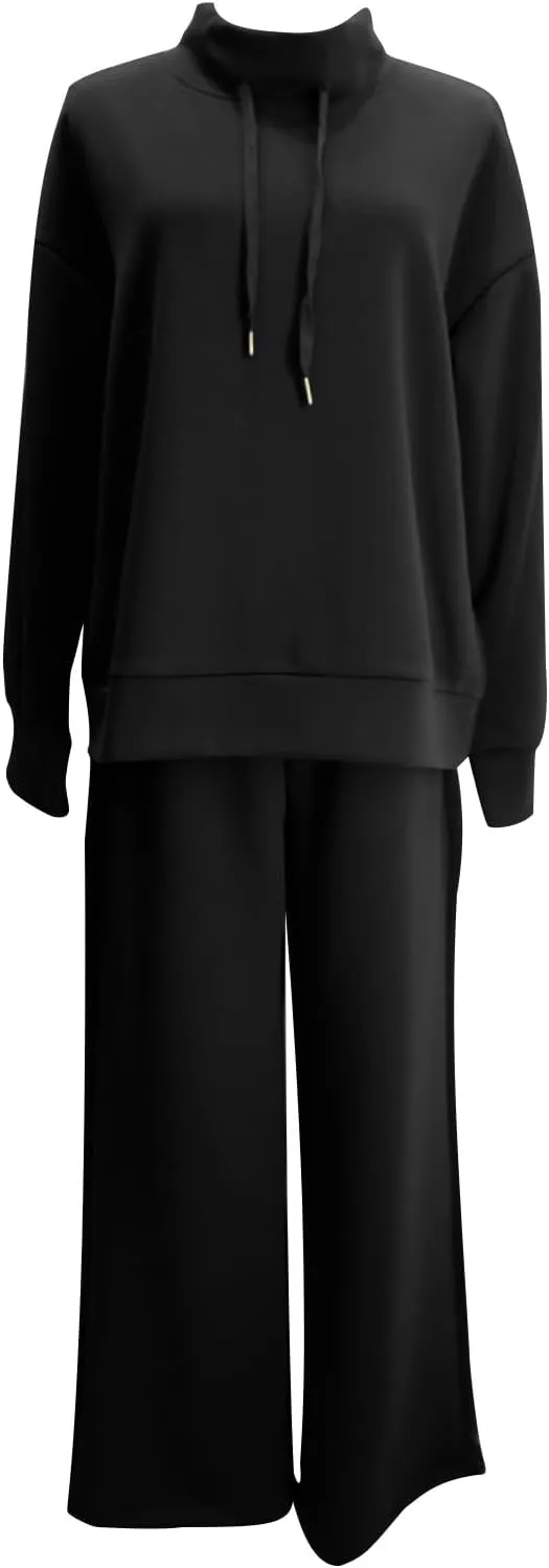 Two Piece Sets for Women Athletic Clothing Sets Fashion Casual Mock Neck Drawstring Sweatshirt Matching Sweatpants