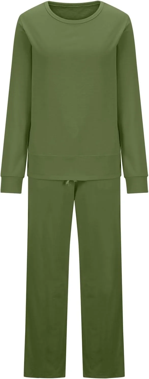 Two Piece Sets For Women Sweatsuit Fashion Solid Long Sleeve Side Split Sweatshirt Matching Pants Set Lounge Sets