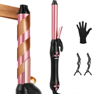 Ufree 1 Inch Automatic Rotating Curling Iron - Beach Waves Hair Curler with Ceramic Barrel, 250°F-430°F & Dual Voltage, Self Spinning Curling Wand for Medium to Long Hair, Rose Pink