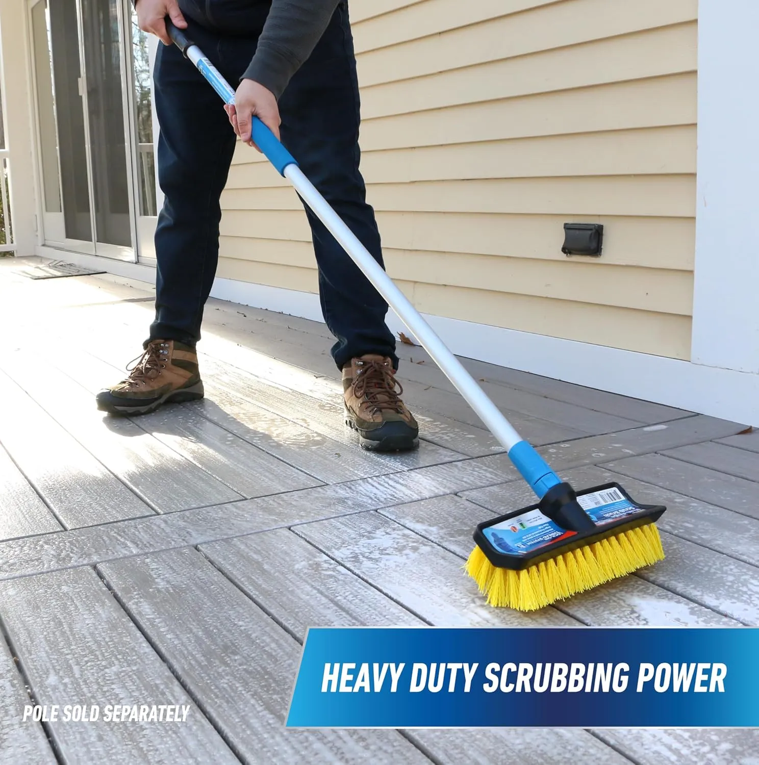 Unger Professional HydroPower 10” Bi-Level Scrub Brush – Compatible with Waterflow Poles, Cleaning Brush, Scrubber Brush, Great for Garage, Driveway, Deck, Concrete, Cement & Brick