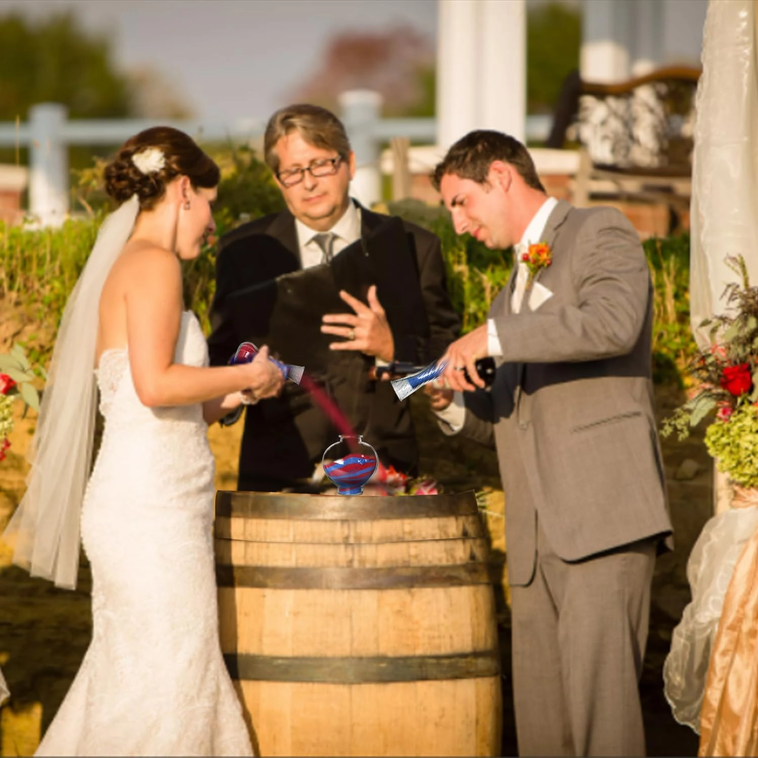 Unity Wedding Sand Ceremony Set - Symbolizing Union of Hopes, Dreams, and Values - Heart & Spiral Shape - Multi-use (Cyan and White Sand Included)