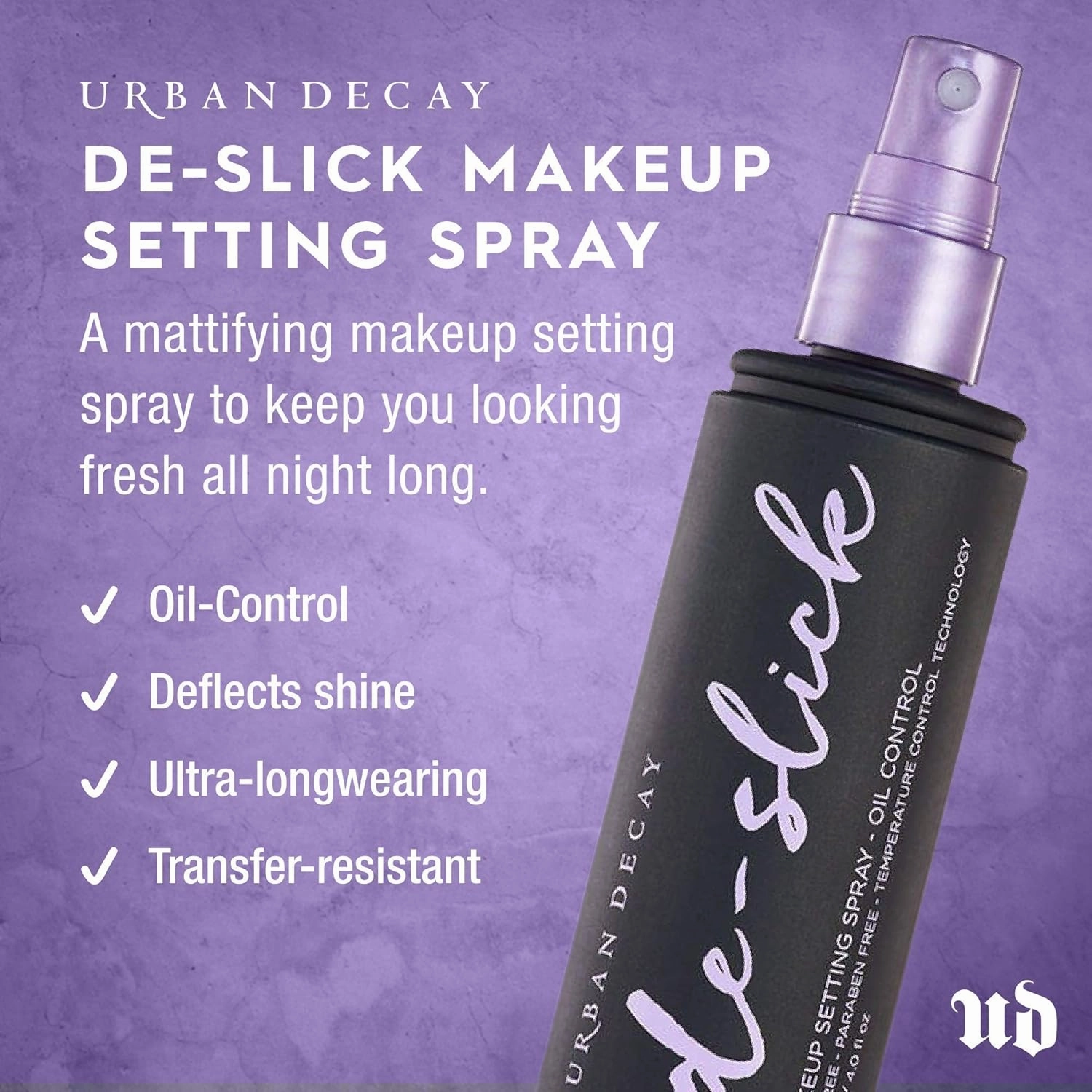 Urban Decay De-Slick Mattifying Makeup Setting Spray for Face, Waterproof, Smudge-proof, Oil & Shine Control, for Oily Combination Skin, Oil-free, Vegan, Cruelty-free