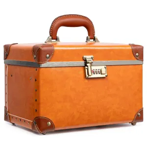 urecity Portable Retro Leather Makeup Train Case Cosmetic Organizer Case Leather Storage Box with Combination Lock (12.5", Retro Orange)