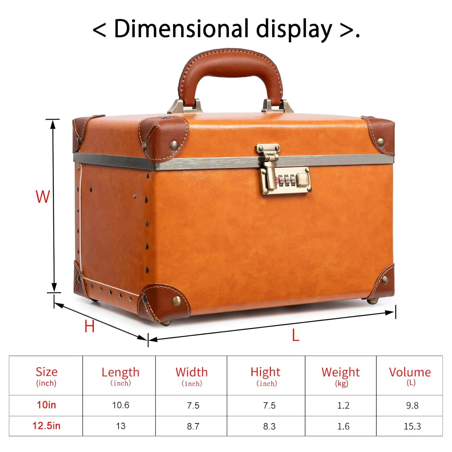 urecity Portable Retro Leather Makeup Train Case Cosmetic Organizer Case Leather Storage Box with Combination Lock (12.5", Retro Orange)