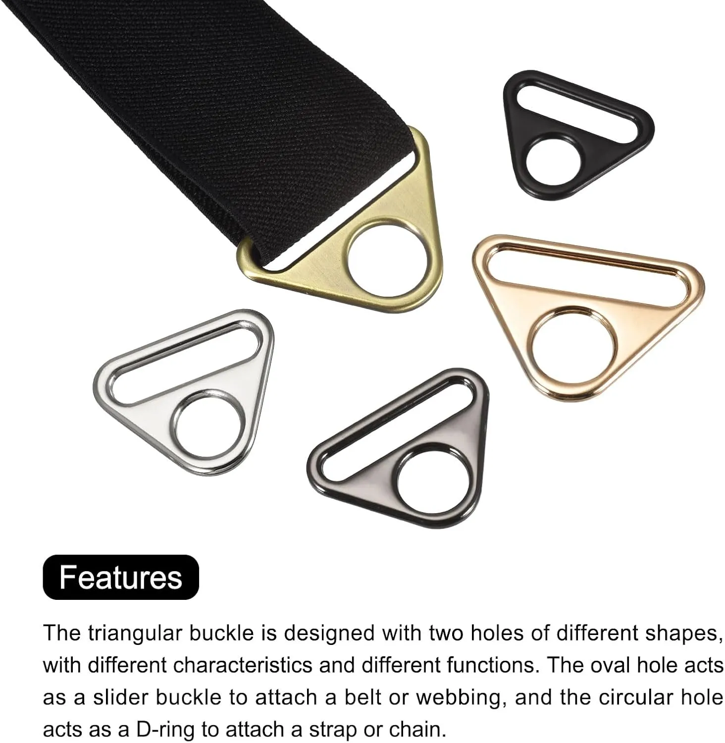 uxcell Triangle Buckle Adjuster, Triangle D Rings Adjuster Triangle with bar Swivel Clip for Bag Strap