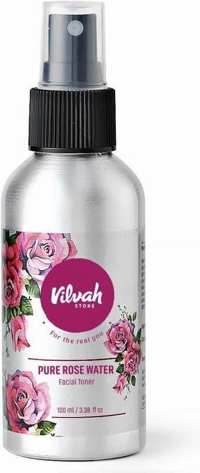 V'ilvah Store Rosewater Toner for Face, 100% Pure & Natural Gulab Jal, Hydrates Plumps & Minimises Open Pores for Glowing Skin, Alchohol Free Toner for Glowing Skin, for Men and Women, 100ml