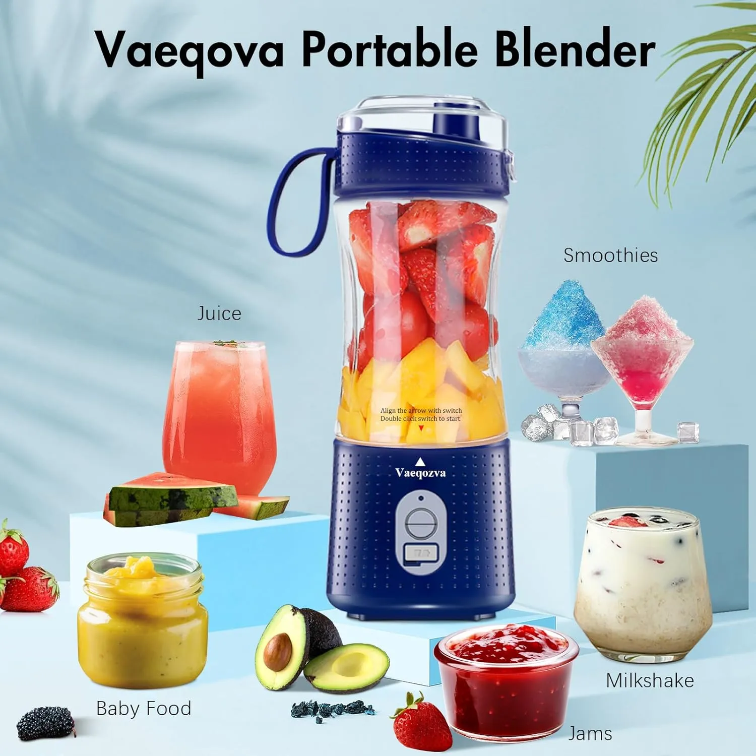 Vaeqozva Portable Personal Blender for Shakes & Smoothies - Mini USB Rechargeable 16Oz Blender Cup for Travel & Sports