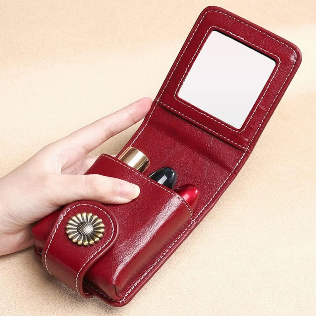 VALICLUD Travel Vanity Bag with Pocket Mirror and Lipstick Case for Purse - Portable Cosmetic Travel Cases Pouch