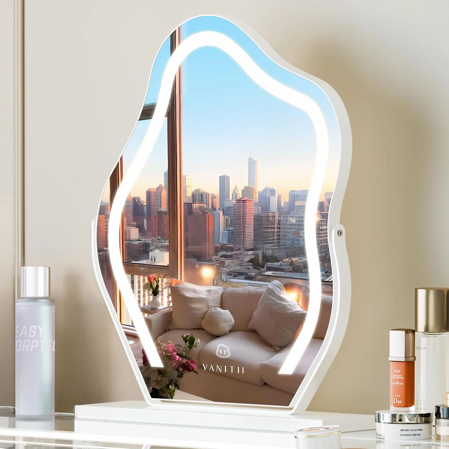 VANITII Vanity Mirror with Lights 17.7" X 21.6" Lighted Makeup Vanity Mirror with Smart Touch Dimmable 3 Light Modes Cloud Makeup Mirror 10X Magnification Rotation Design for Dressing Room