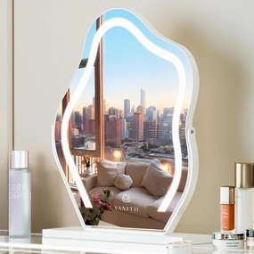 VANITII Vanity Mirror with Lights 17.7" X 21.6" Lighted Makeup Vanity Mirror with Smart Touch Dimmable 3 Light Modes Cloud Makeup Mirror 10X Magnification Rotation Design for Dressing Room