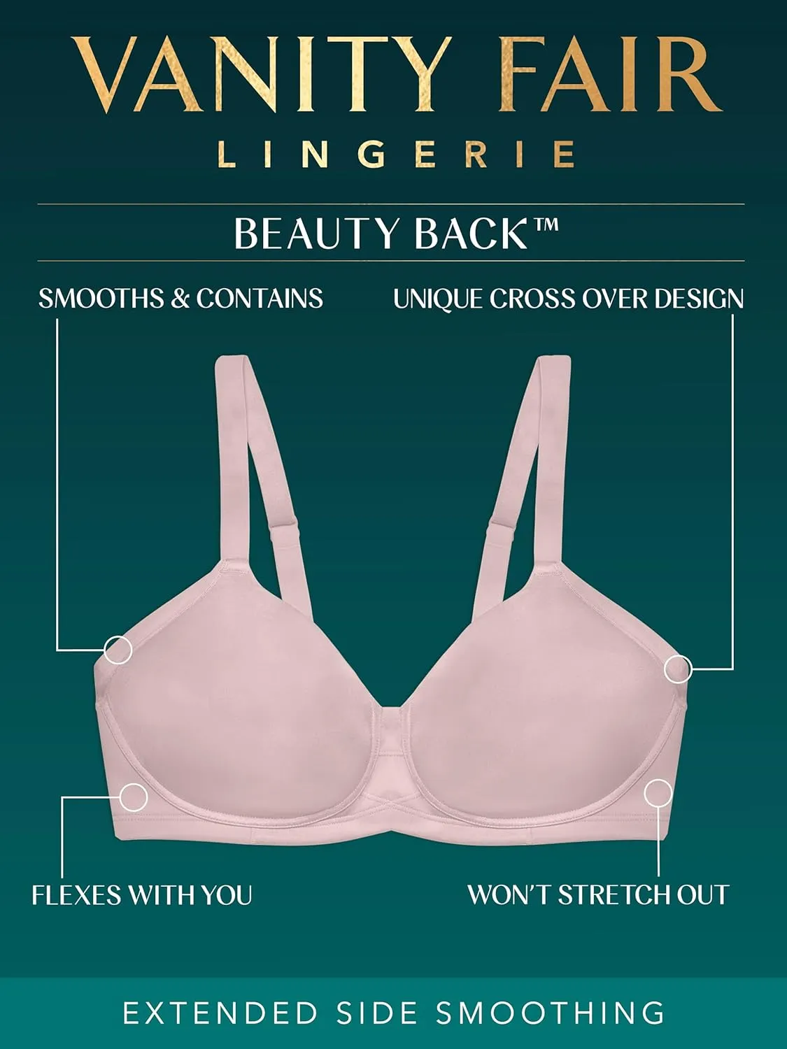 Vanity Fair Women's Beauty Full Figure Wirefree Extended Side and Back Smoother Bra 71267
