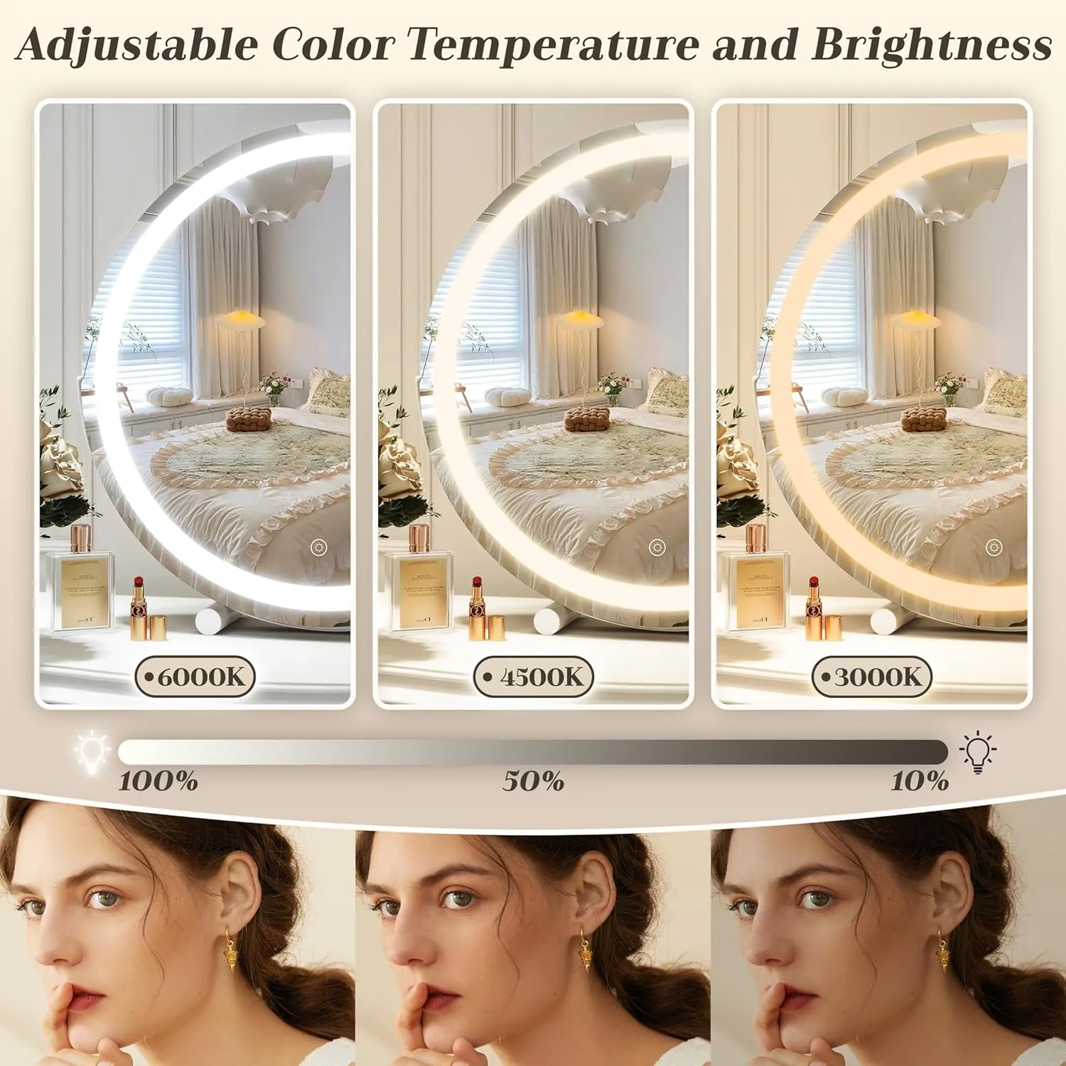 Vanity Mirror with Lights, 18 Inch Lighted Makeup Vanity, Smart Touch Control, 3-Color Dimmable Round Design, 360° Rotating Tabletop Mirror (White)