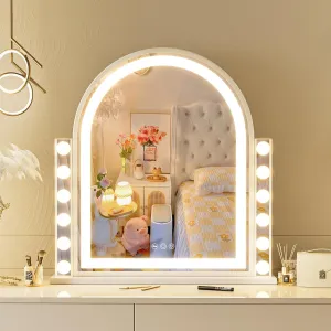 Vanity Mirror with Lights 18.1”x23.4” Arched Makeup Mirror with 3 Color Lights Lighted Bulbs Pillars Vanity Mirror with 10x Magnification for Makeup Smart Control Mirror with Lights for Desk