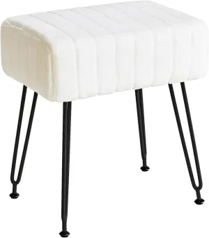Vanity Stool Chair Faux Fur Vanity Seat Ottoman, Soft Furry Makeup Stool Compact Padded Seat, Modern Decorative Footrest with 4 Metal Legs, White/Black