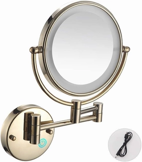 Vanity Magnifying Mirror, for Bathroom, LED Wall Mount Makeup Mirror, Adjustable Light, USB Rechargeable (Color : Rose Gold, Size : 10X)