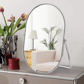 Vanity Makeup Mirror for Desk with Metal Stand Tabletop Mount Makeup Oval Mirrors 90°Adjustable Rotation Portable Cosmetic Mirror for Travel Bedroom,Office, Dresser,Countertop
