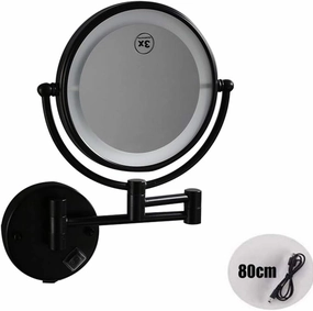 Vanity Makeup Mirror Wall Mounted, 8inch Extendable Magnification Cosmetic Mirror 360 Rotating Round for Hotel Bathroom