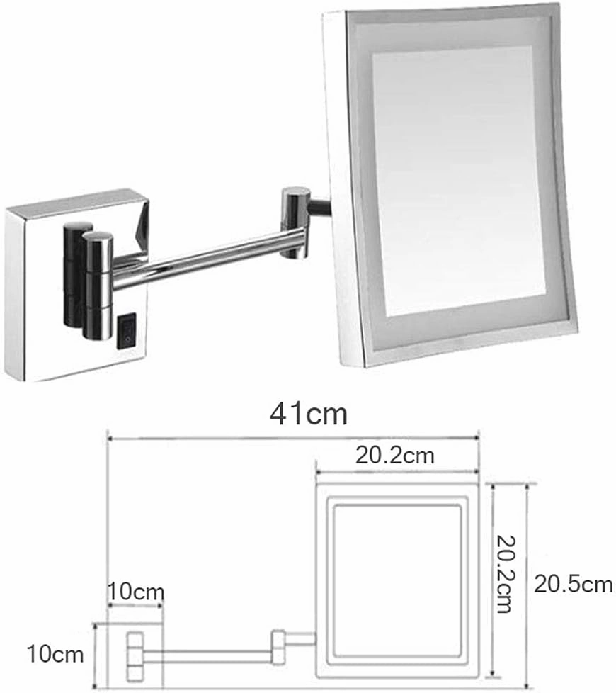 Vanity Makeup Mirror with Lights, Bathroom Mirror Wall Mount Square 8inch 3X Magnification Cosmetic Mirror 180 Rotating Extendable Shaving in Bedroom,Rose Gold_Powered by Plug (Color : Rose Gold, Si