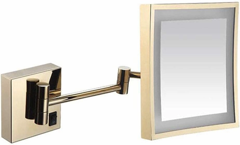 Vanity Makeup Mirror with Lights, Bathroom Mirror Wall Mount Square 8inch 3X Magnification Cosmetic Mirror 180 Rotating Extendable Shaving in Bedroom,Rose Gold_Powered by Plug (Color : Rose Gold, Si