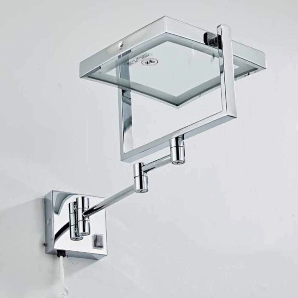 Vanity Makeup with Lights Square, Cosmetic 3X Magnification Double Sided Extendable for Shaving in Bedroom(Silver)