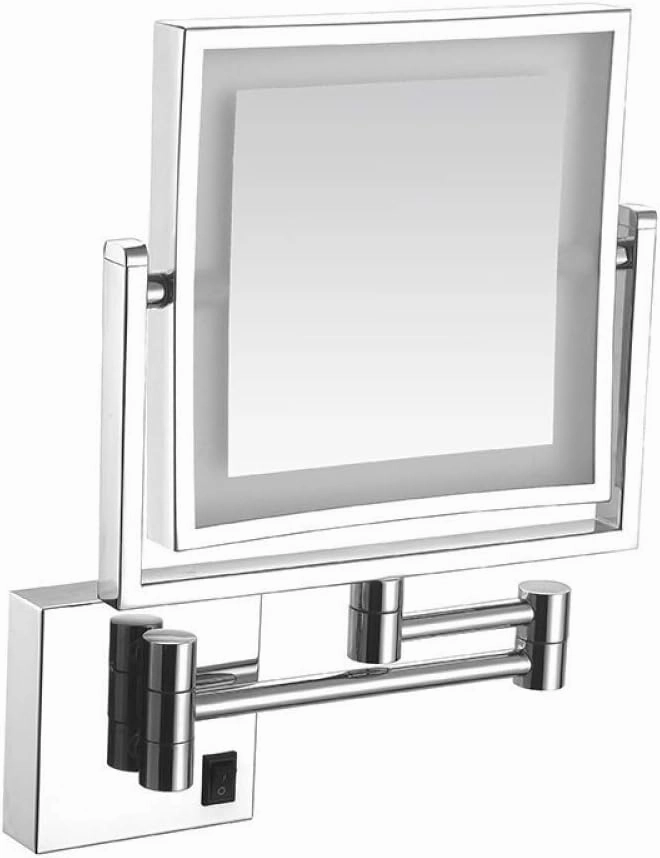 Vanity Makeup with Lights Square, Cosmetic 3X Magnification Double Sided Extendable for Shaving in Bedroom(Silver)