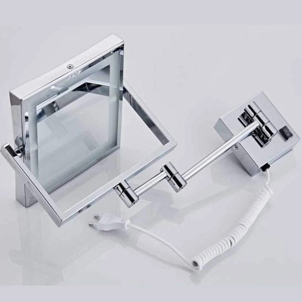Vanity Makeup with Lights Square, Cosmetic 3X Magnification Double Sided Extendable for Shaving in Bedroom(Silver)