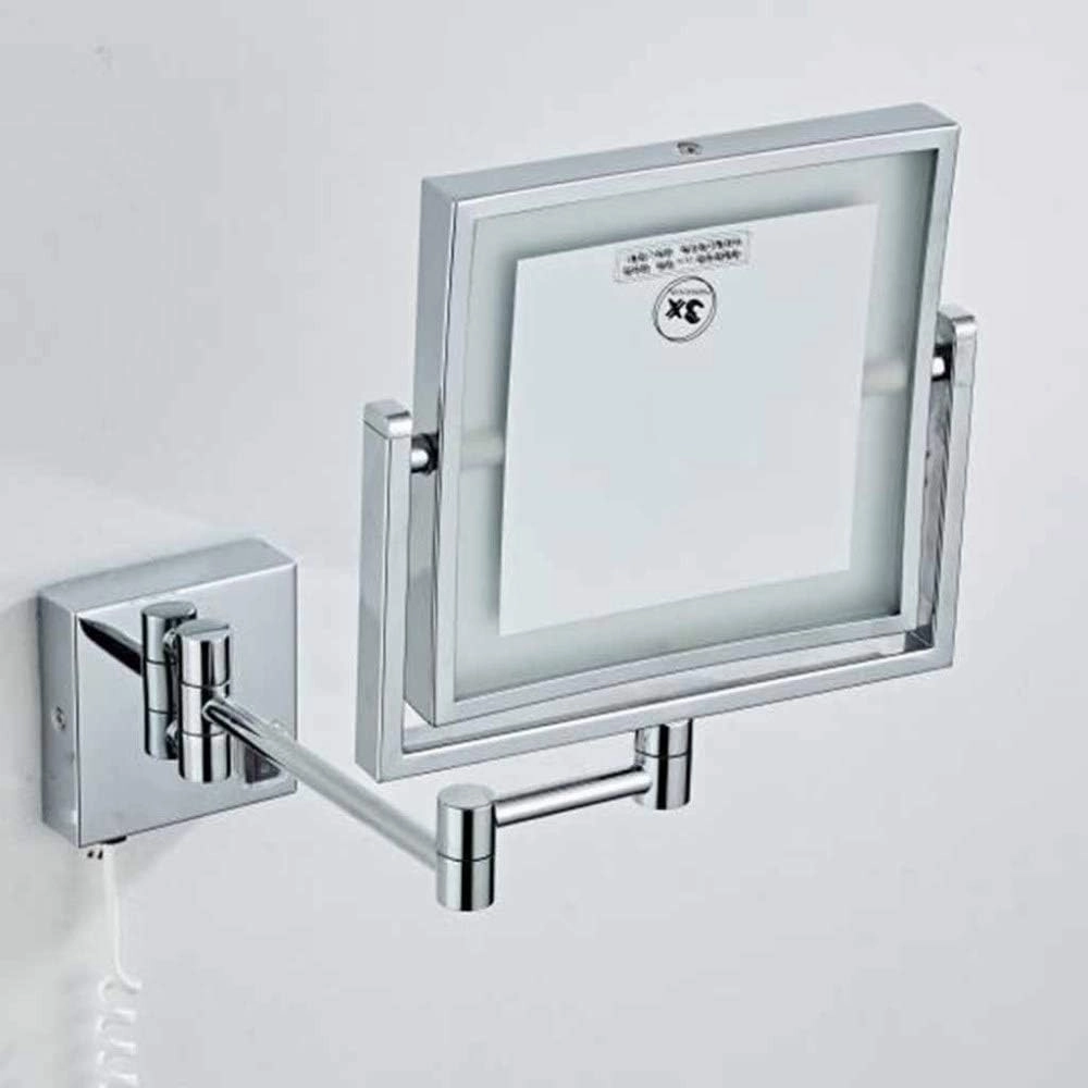 Vanity Makeup with Lights Square, Cosmetic 3X Magnification Double Sided Extendable for Shaving in Bedroom(Silver)