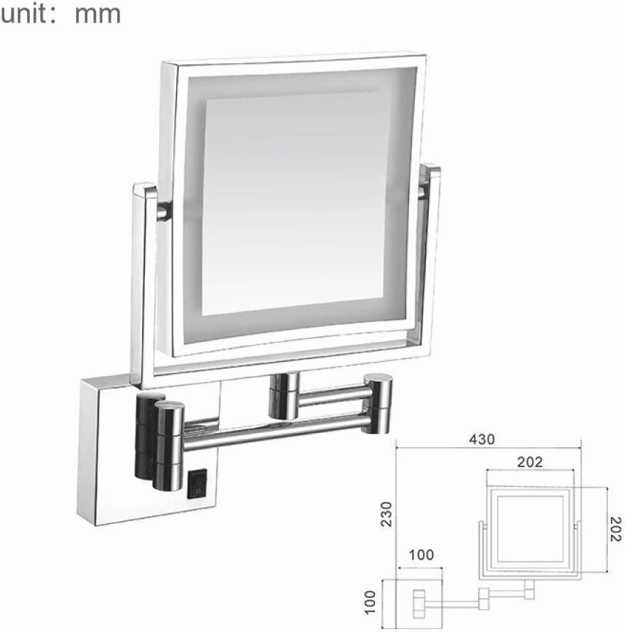Vanity Makeup with Lights Square, Cosmetic 3X Magnification Double Sided Extendable for Shaving in Bedroom(Silver)