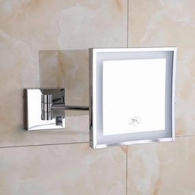 Vanity Mirror with LED Light Wall Makeup Mirror Magnifying Mirrors 3X ??8 inches Square Cosmetic Mirror Shaving Mirrors decuado Gold Powered by Plug, Chrome