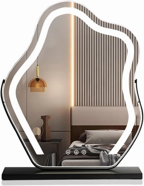Vanity Mirror With LED Lights, Large Makeup Mirror Cloud Shape, Lighted Up Makeup Mirror With Lights For Bedroom Tabletop, Smart Touch Control 3 Colors Dimmable, 360°Rotation (Gold)(Black,30x43cm)