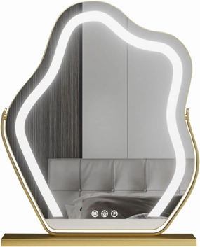 Vanity Mirror with Lights, Large Makeup Mirror Cloud Shape, Tabletop LED Lighted Makeup Mirror, 3 Color Lighting Modes Desk Makeup Mirror for Bedroom, Smart Touch Control, White(Gold,30x43cm)