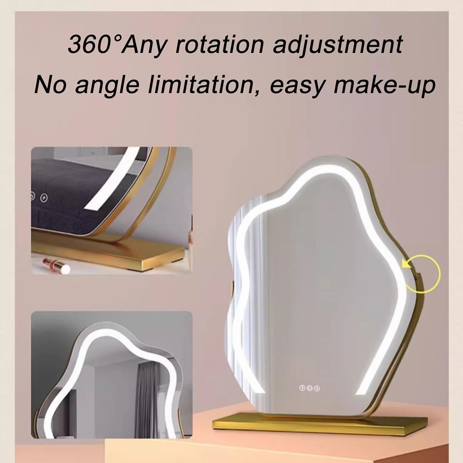 Vanity Mirror with Lights, LED Makeup Mirror, Lighted Makeup Mirror with Lights, Smart Touch Control Dimmable 3 Modes Light 360°Rotation White Dressing Table Makeup Mirror(Black,30x43cm)