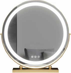 Vanity Mirror with Lights LED Makeup Mirror Smart Touch Control 3 Colors Dimmable Round Mirror 360°Rotation Metal Lacquered Frame Vanity Desk Plug in(Gold,30 * 33)