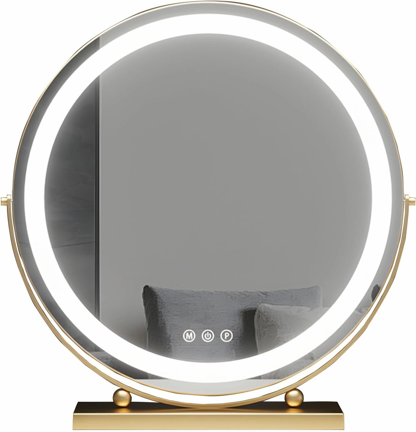 Vanity Mirror with Lights LED Makeup Mirror Smart Touch Control 3 Colors Dimmable Round Mirror 360°Rotation Metal Lacquered Frame Vanity Desk Plug in(Gold,30 * 33)
