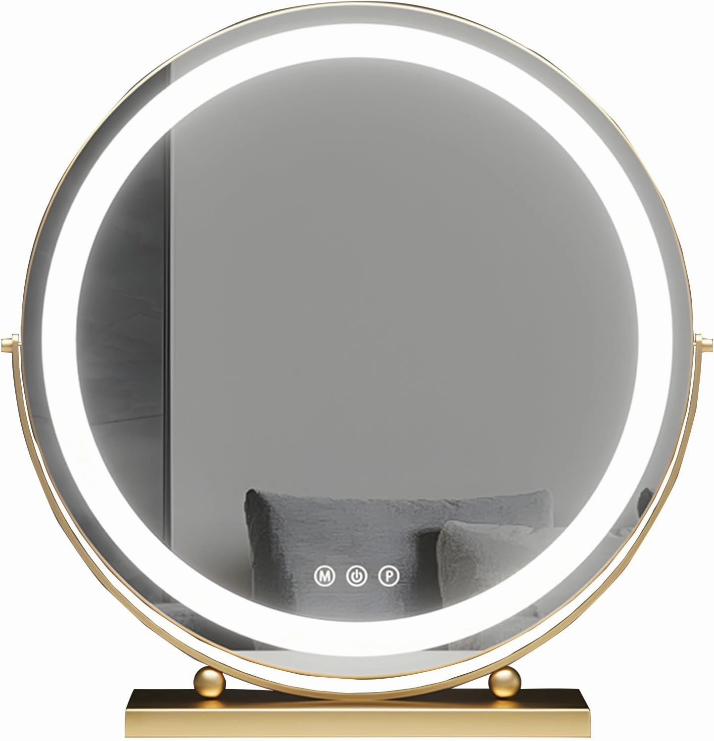 Vanity Mirror with Lights LED Makeup Mirror Smart Touch Control 3 Colors Dimmable Round Mirror 360°Rotation Metal Lacquered Frame Vanity Desk Plug in(Gold,50 * 53)