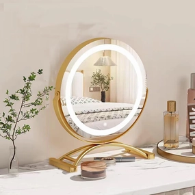 Vanity Mirror with Lights, LED Makeup Mirror with Lights, Smart Touch Control 3 Colors Dimmable Round Lighted Makeup Mirror for Vanity Desk Tabletop, Bedroom,Gold