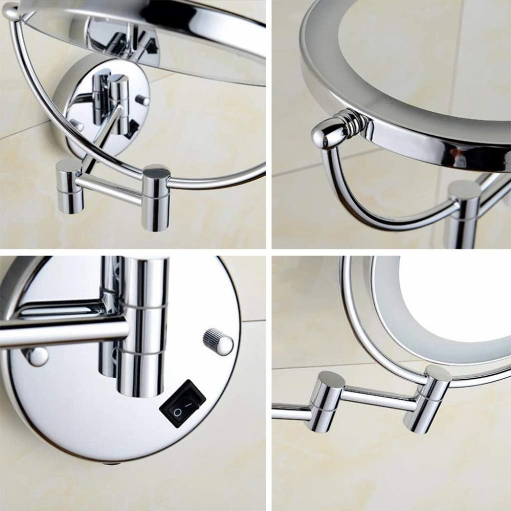 Vanity Mirror with Lights, Makeup Mirror Wall Mount Cosmetic Mirror Double Sided Bathroom Mirror Extendable Shaving in Bedroom,Silver_Hardwired Connection