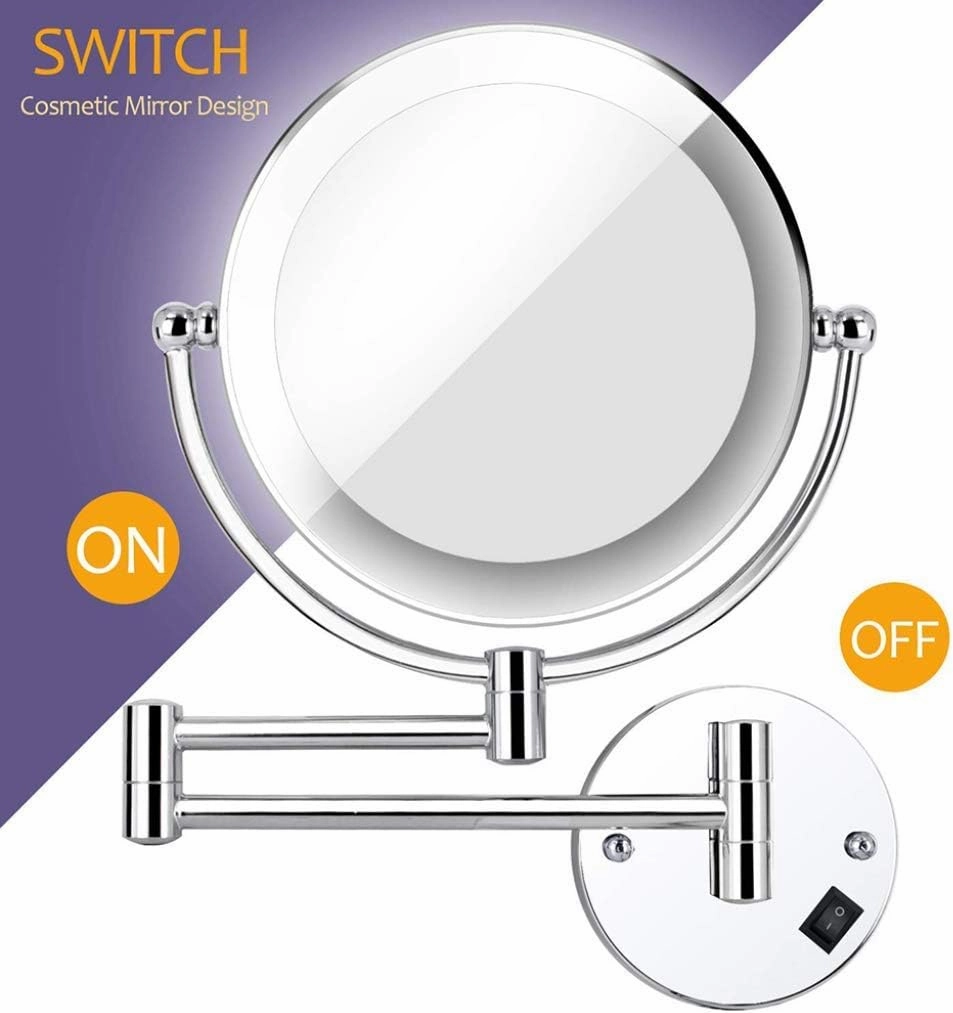 Vanity Mirror with Lights, Makeup Mirror Wall Mount Cosmetic Mirror Double Sided Bathroom Mirror Extendable Shaving in Bedroom,Silver_Hardwired Connection