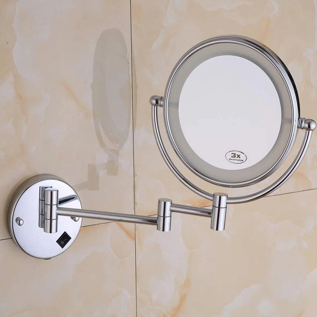 Vanity Mirror with Lights Makeup Mirror Wall Mount Round Cosmetic Mirror Double Sided Bathroom Mirror Shaving in Bedroom Powered by Silver_3X(Gold,3X)