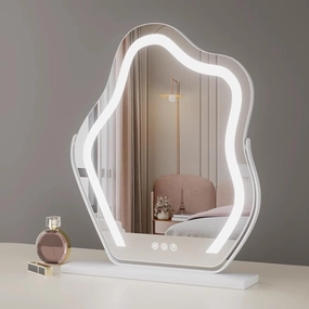 Vanity Mirror With Lights, Makeup Mirror With Lights, 3 Color Lighting Modes Touch Control, 360°Rotation, Desktop Special-Shaped Dressing Mirror Light Luxury Master Bedroom Beauty Mirror(White,30x43cm