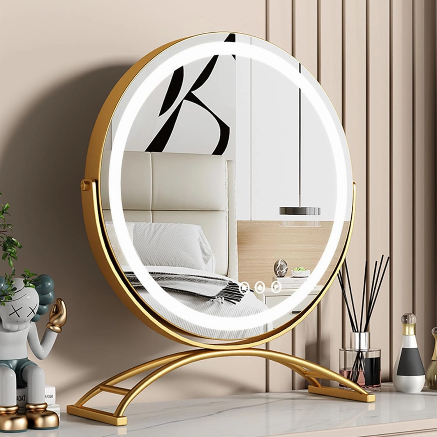 Vanity Mirror with Lights, Round LED Makeup Mirror, Adjustable Brightness, 3 Color Lighting Sets, Touch Control, for Dressing Room, 360 Degree Rotation with Smart Touch Control, Easy to Assemble,12IN