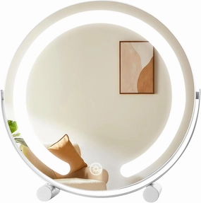 Vanity Mirror with Lights White Makeup Mirror 3-Color Dimmable Round Mirror 360°Rotation Tabletop Mirror Desktop Mirror (White)