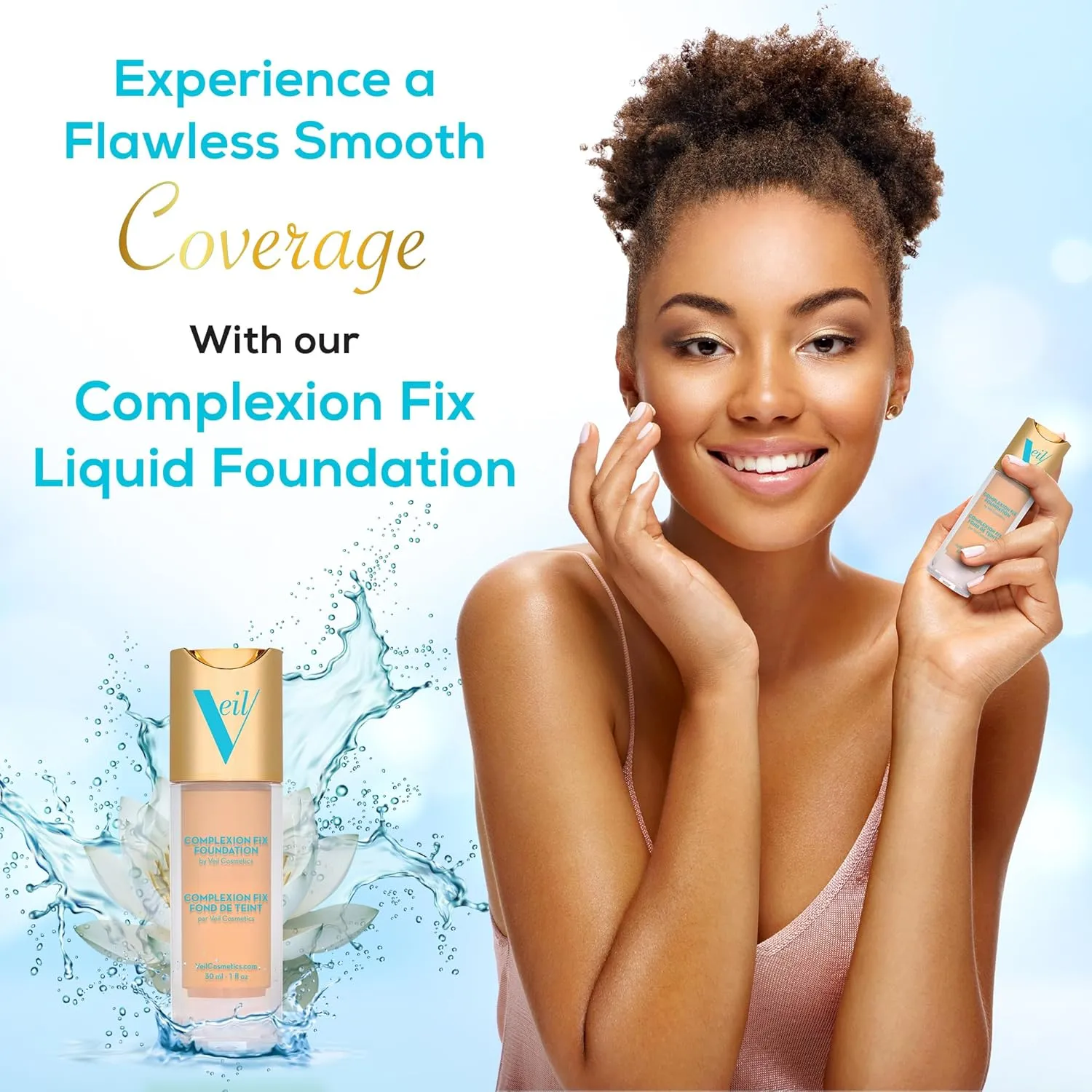 Veil Cosmetics Complexion Fix Liquid Foundation – Buildable Coverage – Water-Resistant, Hypoallergenic, Oil-Free, Cruelty-Free & Vegan – Lightweight & Brightening – Long Lasting (3N Medium Neutral)