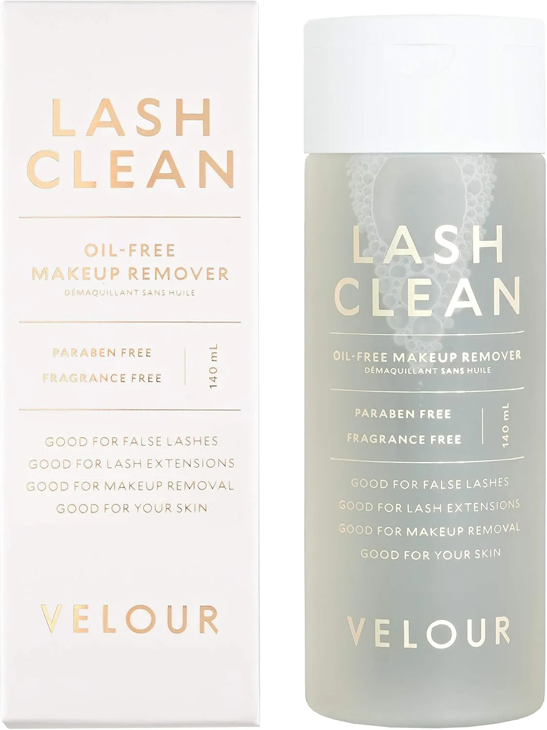 Velour Lash Clean - Oil Free Liquid Makeup Remover for Eyes, False Lashes, & Face - Gentle Lash Cleanser & Eye Makeup Remover - Vegan Lash Extension Cleanser - No Parabens or Fragrance (140 ml)