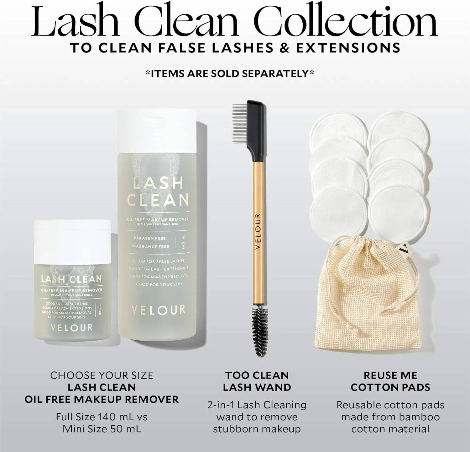 Velour Lash Clean - Oil Free Liquid Makeup Remover for Eyes, False Lashes, & Face - Gentle Lash Cleanser & Eye Makeup Remover - Vegan Lash Extension Cleanser - No Parabens or Fragrance (140 ml)