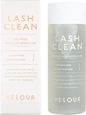 Velour Lash Clean - Oil Free Liquid Makeup Remover for Eyes, False Lashes, & Face - Gentle Lash Cleanser & Eye Makeup Remover - Vegan Lash Extension Cleanser - No Parabens or Fragrance (140 ml)