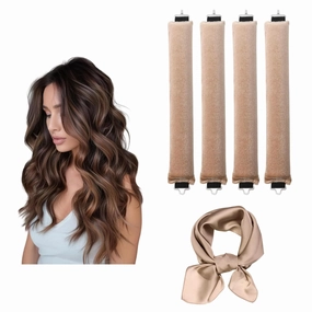 Velvet Sleep Curlers Set - 4 Soft Rods for Heat-Free Curls, Satin Scarf for Overnight Hair Styling, No Heat Hair Rollers for Beautiful Waves