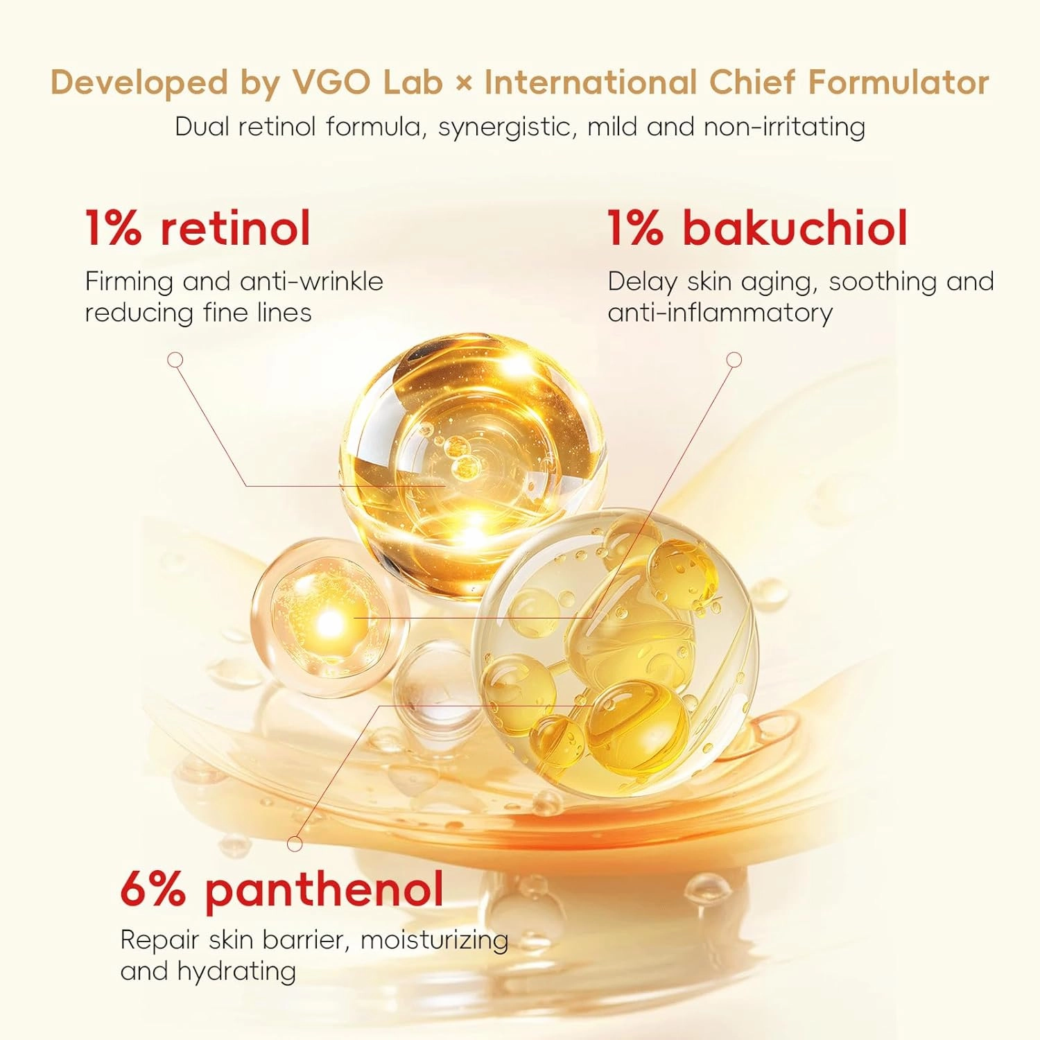 VGO Retinol Cream for Face, 1% Retinol, 1% Bakuchiol, Skin Tightening, Anti Aging and Wrinkle, Facial Firming Cream for All Skin Types (1.76 Fl Oz)