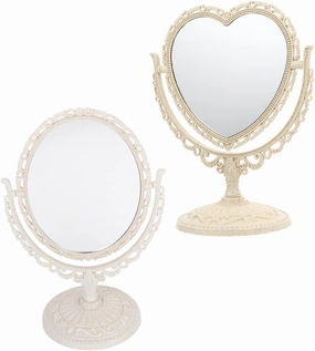 VICASKY Retro Decor Round Mirror Vanity Desk 2pcs Rotating Makeup Mirror for Women Surface